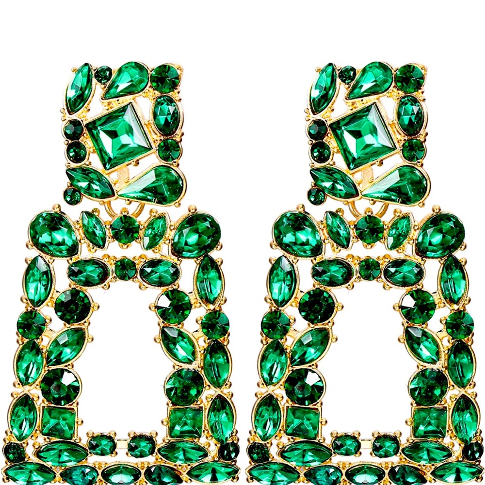 EUC Green rhinestone statement earrings